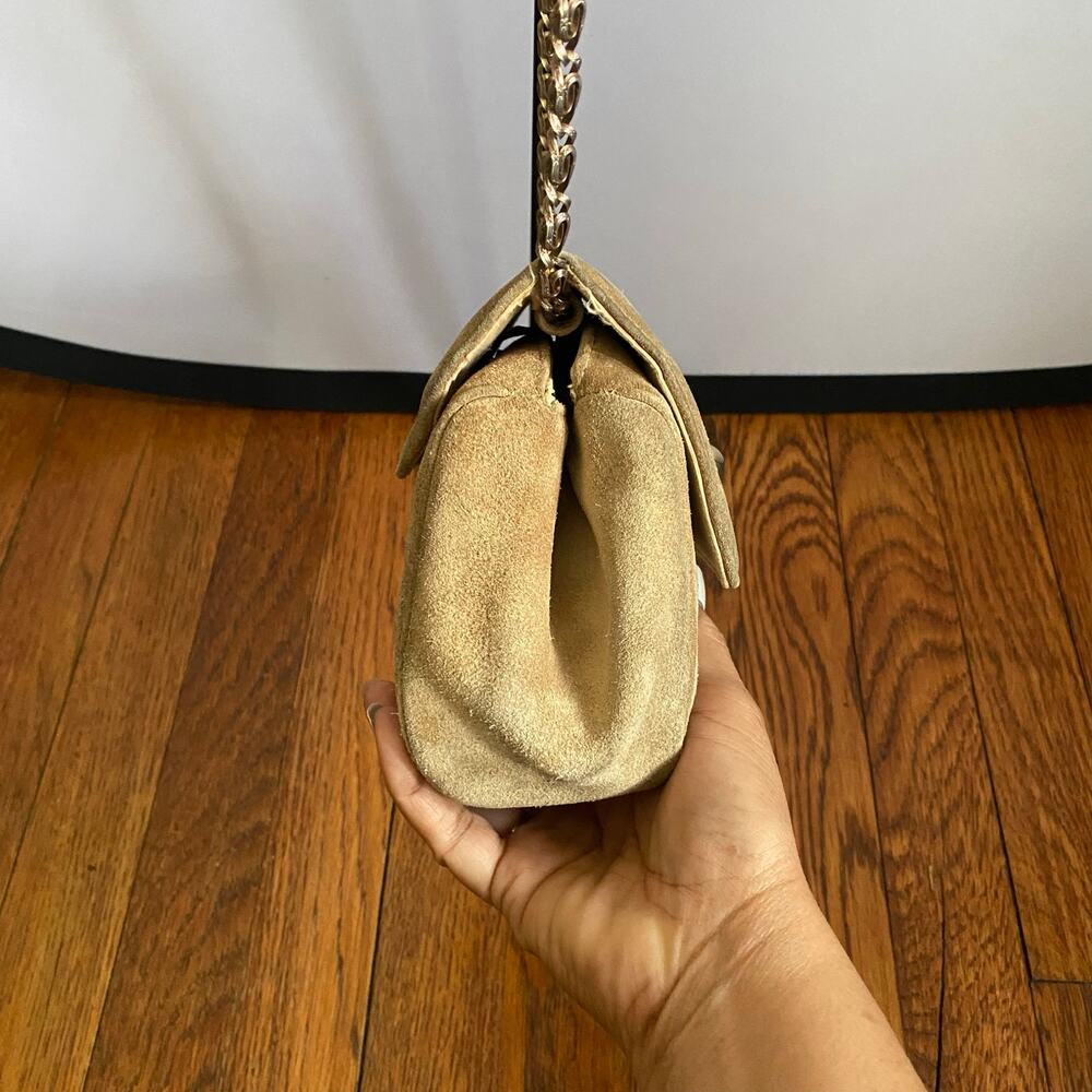 Vintage Suede Mini Shoulder Bag Camel Beige Chain Strap 70s/80s - Picture 4 of 17